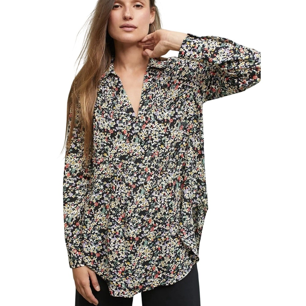 Anthropologie Maeve‎ Matilda Floral Pintuck Button Down Shirt Women's XS